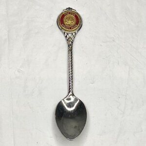 Oregon Beaver State Souvenir Spoon 3 5/8" Silver Tone Gold Red Enamel Insert USA